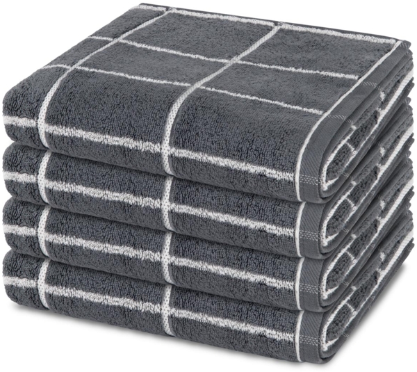 Ross Sensual Skin Karo 4 tlg. Frottier-Set - 4 X Handtuch (50 X 100cm) - 500 - Anthrazit Bild 1