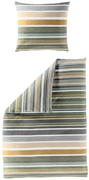 Bettwäsche Bierbaum Biber 4067-31 Streifen Grün Ockergelb 135x200