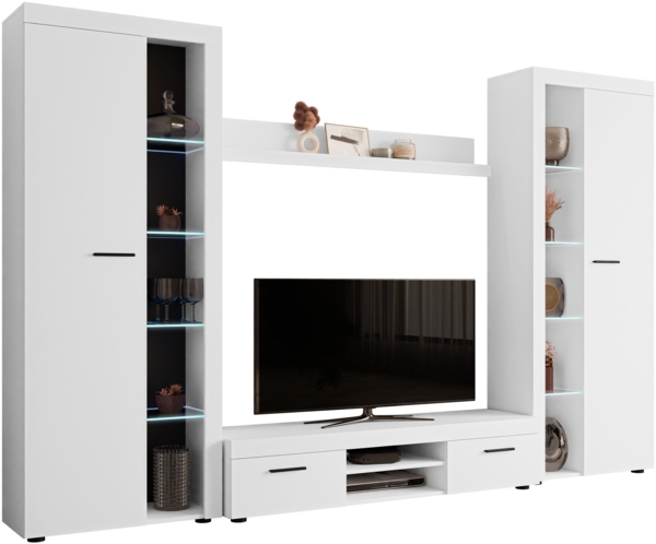 Wohnwand Rango XL (Farbe: Weiß, mit LED Beleuchtung)