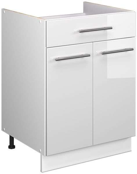 Unterschrank für Spüle/Kochfeld Fame-Line Weiß Hochglanz/Weiß 60 cm mit Schublade, ohne Arbeitsplatte Vicco