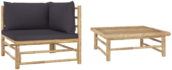 vidaXL 2-tlg. Garten-Lounge-Set mit Dunkelgrauen Kissen Bambus 313152