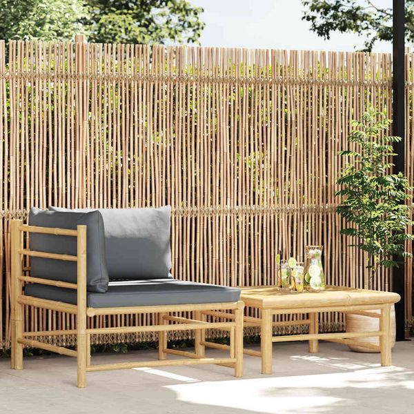 vidaXL 2-tlg. Garten-Lounge-Set mit Dunkelgrauen Kissen Bambus 313152