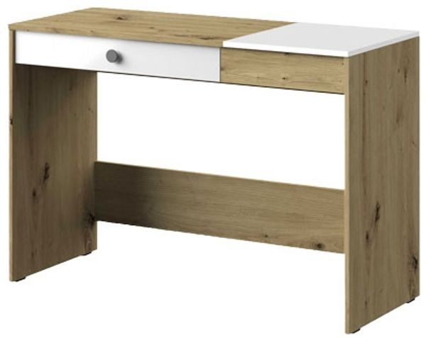 Schreibtisch ""Nero"" Computertisch 120 cm artisan eiche weiß Hochglanz Griff grau