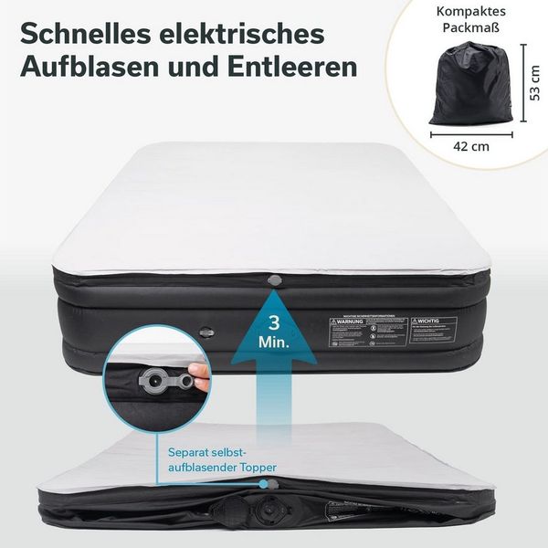 Skandika Luftmatratze Sveja Flex / Plus / Premium, selbstaufblasend mit Pumpe, (2 Personen, Unterseite rutschhemmend, Oberseite: Soft-Touch, beflockt), 350 kg belastbar, Tragetasche, Kabelfach, Luftkammersystem 6 Kammern Bild 4