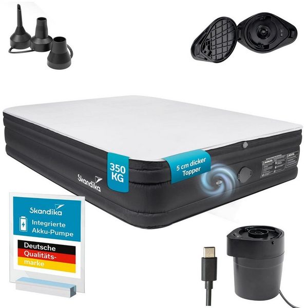 Skandika Luftmatratze Sveja Flex / Plus / Premium, selbstaufblasend mit Pumpe, (2 Personen, Unterseite rutschhemmend, Oberseite: Soft-Touch, beflockt), 350 kg belastbar, Tragetasche, Kabelfach, Luftkammersystem 6 Kammern