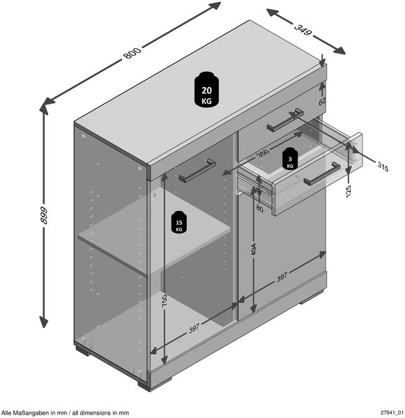 Kommode >BRISTOL 2< in Eiche Dekor - 80x89,9x34,9cm (BxHxT) Bild 4