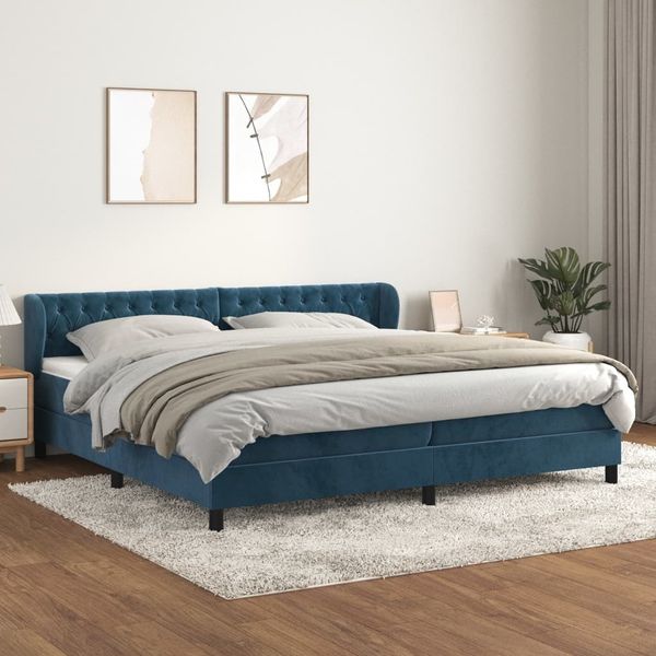 vidaXL Boxspringbett mit Matratze Dunkelblau 200x200 cm Samt 3127695