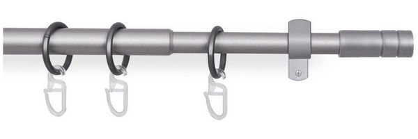 Bestlivings Gardinenstange mit dekorativen Endstücken 120-220 cm, Ø 16 mm, 1-läufig, ausziehbar, Wandträger, verschraubt, Metall, inkl. Ringe mit Faltlegehaken und Befestigungsmaterial