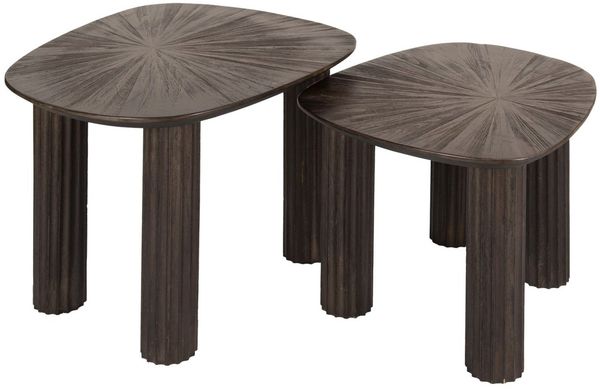 Couchtisch Foray 2er-Set Teakholz massiv, modernes Design, viereckig, braun, strukturierte Platte