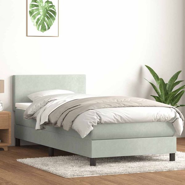 vidaXL Boxspringbett mit Matratze Hellgrau 90x210 cm Samt 3315999