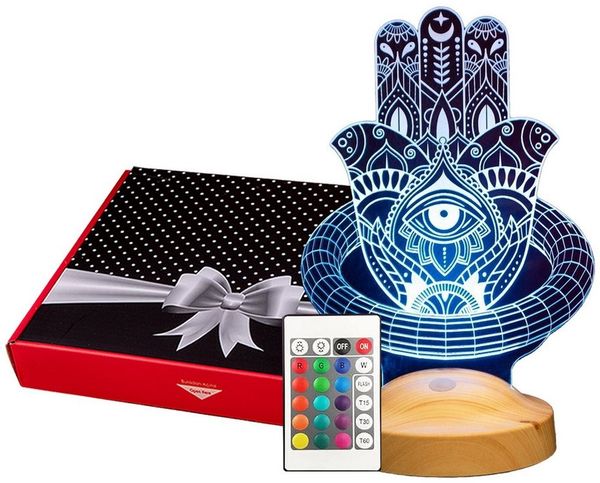 Geschenkelampe LED Nachttischlampe Hamsa Nachtlampe Islamisches Deko Geschenk für Muslimischen Freunde, Leuchte 7 Farben fest integriert, 3D, Islamisches Kalligraphie, Hand der Fatima, Eid-Dekoration, Ramadan Deko, Islam