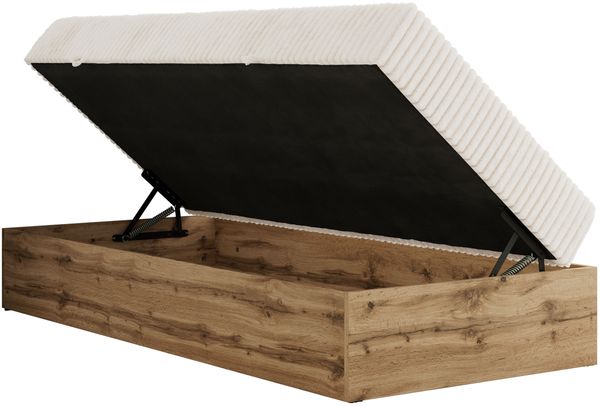 Boxspringbett, Einzelbett WOOD ZERO 90 x 200 cm, Hotelbett ohne Kopfteil, Bett mit Stauraum, 7-Zonen Multipocket-Matratze - Beige Cordstoff - H4 - Topper Visco Bild 5