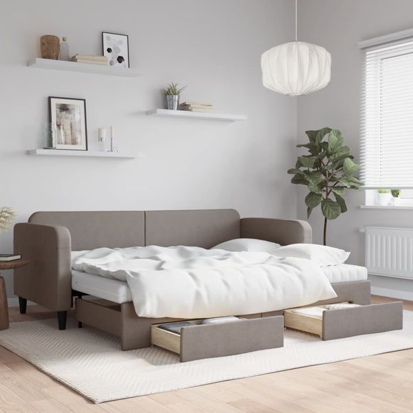 vidaXL Tagesbett Ausziehbar mit Schubladen Taupe 80x200 cm Stoff 3196868