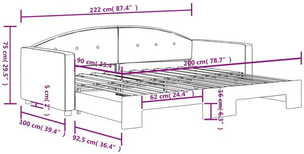 vidaXL Tagesbett Ausziehbar Schwarz 90x200 cm Samt 3197305 Bild 9