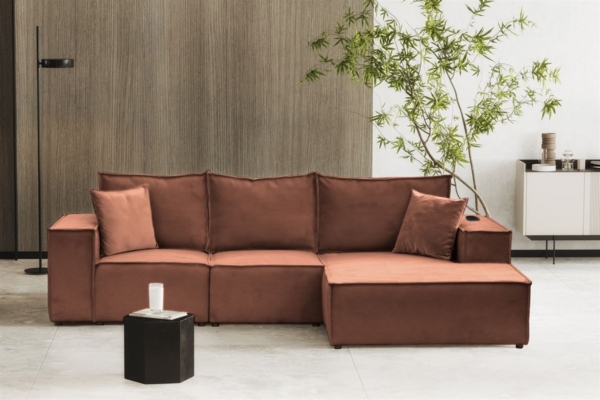 Ecksofa Sofa ALVARO inkl. QI Ladegerät Stoff Opera Velvet Altrosa Ottomane Rechts