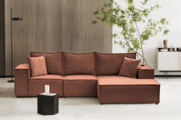 Ecksofa Sofa ALVARO inkl. QI Ladegerät Stoff Opera Velvet Altrosa Ottomane Rechts