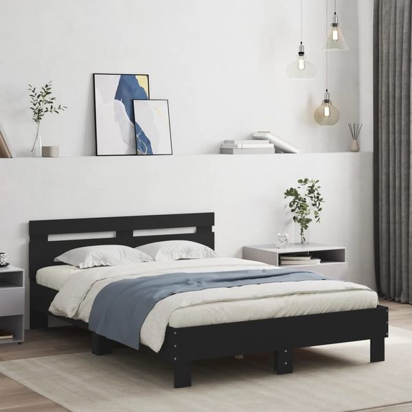 vidaXL Bettgestell mit Kopfteil Schwarz 120x190 cm Holzwerkstoff 3207449