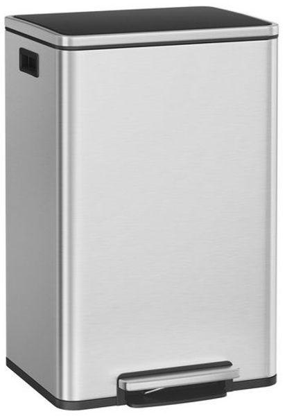 SONGMICS Mülleimer 50 L, 15 Müllsäcke, Edelstahl, herausnehmbarer Inneneimer aus Kunststoff, mit Deckel, Griffe, Softclose, silbern