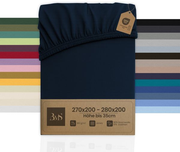 Jersey Spannbettlaken dunkelblau 270x200 - 280x200 cm Höhe bis 35cm