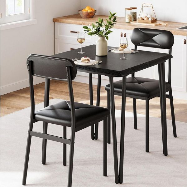 GarveeMore Essgruppe Ktichen Tisch mit 2 Stühlen für Küche & Esszimmer, Kompaktes Esszimmer-Set für kleine Räume(mit 2 Weiches Kissen Stühlen)