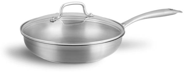 Springlane Bratpfanne aus Edelstahl - 24 cm mit Glasdeckel - Silber, Edelstahl, Edelstahl mit Aluminiumkern, Glasdeckel mit Dampfloch, bis 250 °C