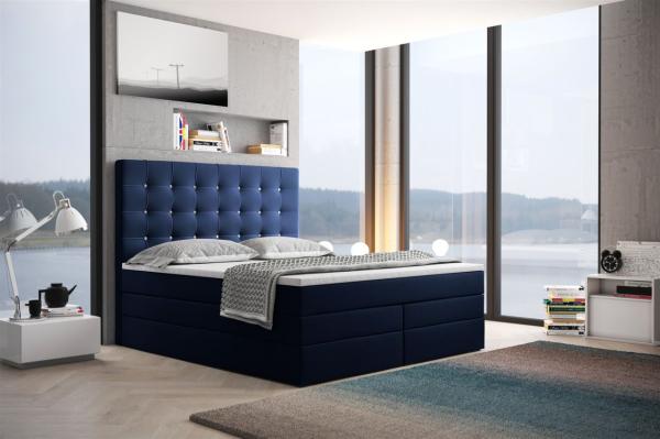 Boxspringbett Schlafzimmerbett TRIANA DELUX 140x200cm in Stoff Blau