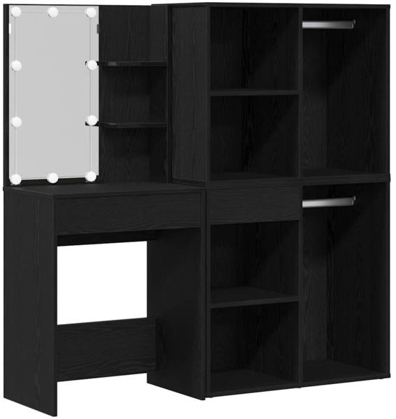 vidaXL LED Schminktisch Set Schwarz Eichen-Optik 140 x 40 x 140 cm 3333044