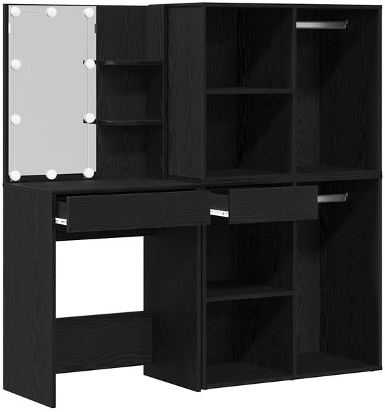 vidaXL LED Schminktisch Set Schwarz Eichen-Optik 140 x 40 x 140 cm 3333044 Bild 6