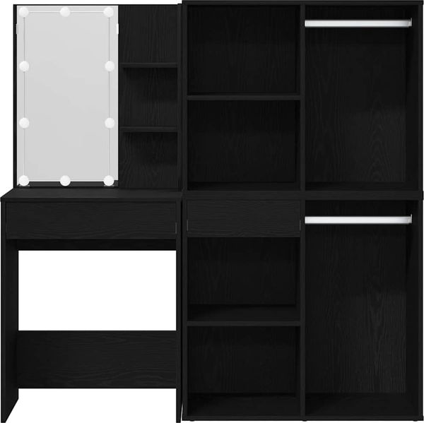 vidaXL LED Schminktisch Set Schwarz Eichen-Optik 140 x 40 x 140 cm 3333044 Bild 10