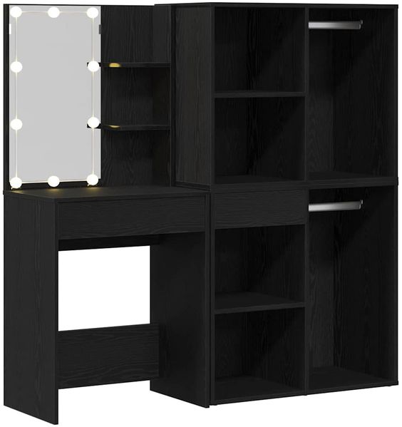 vidaXL LED Schminktisch Set Schwarz Eichen-Optik 140 x 40 x 140 cm 3333044 Bild 5
