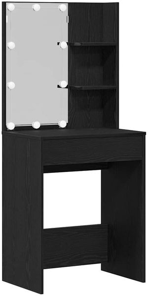 vidaXL LED Schminktisch Set Schwarz Eichen-Optik 140 x 40 x 140 cm 3333044 Bild 7