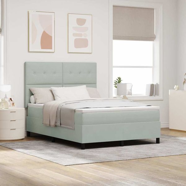 vidaXL Boxspringbett mit Matratze Hellgrau 140 x 190 cm Samt 3339830