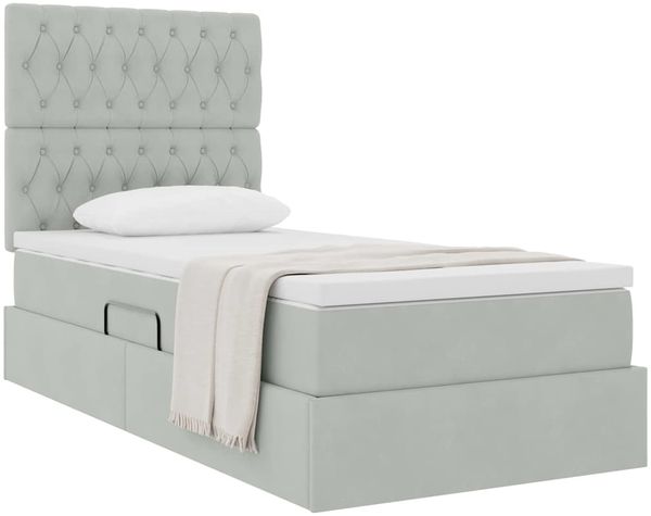 vidaXL Aufbewahrungsbett mit Matratze Hellgrau 100 x 200 cm Samt 3372069 Bild 3