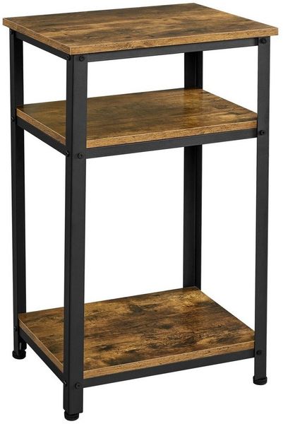 Yaheetech Vintage Beistelltisch mit 3 Ablagen, Holz Rustikal-Braun / Metall Schwarz, 40 x 30 x 75 cm