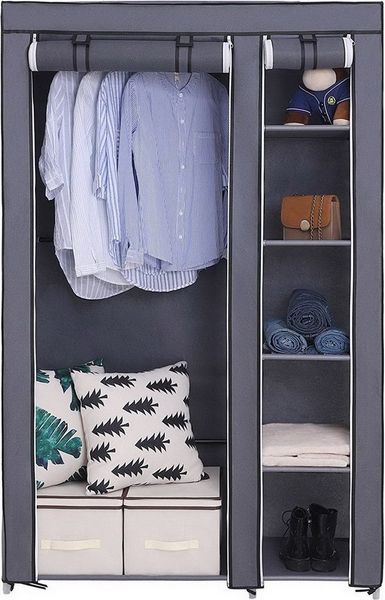 HT Kleiderschrank mit Vliesstoff und Aufhängestange, 106x44x170cm Tragbarer Kleiderschrank, schnell und einfach zu montieren