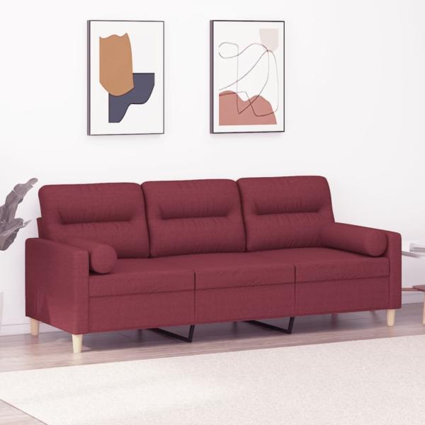 vidaXL 3-Sitzer-Sofa mit Zierkissen Weinrot 180 cm Stoff 3200835