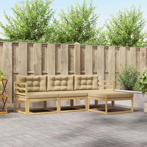 vidaXL Outdoor-Sofagarnitur mit Kissen 4 pcs Weiß und Beige Polyester 3386257