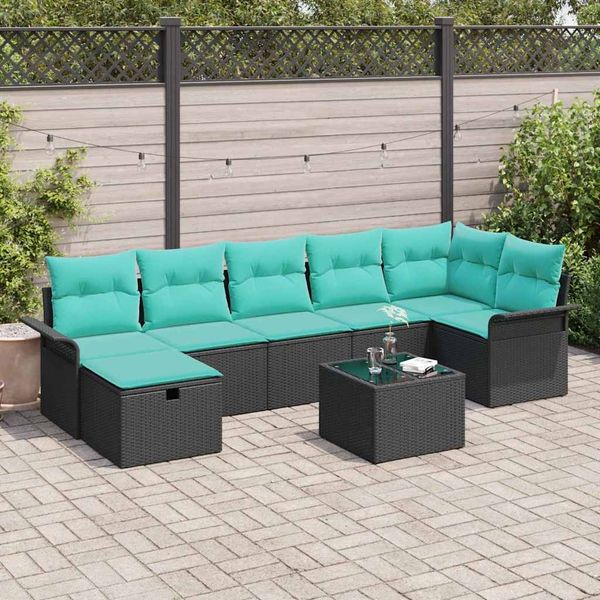 vidaXL Garten-Sofa-Set mit Kissen 8 pcs Schwarz Poly Rattan 3360247