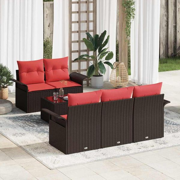 vidaXL Gartensofa-set mit Kissen 6 pcs Braun Poly-Rattan 3345244