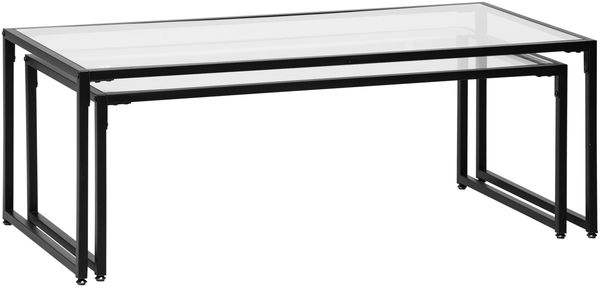 Couchtisch 2er-Set Beistelltisch Kaffeetisch Satztisch Glastisch Sofatisch Wohnzimmertisch schwarz aus Stahl für Wohnzimmer & Schlafzimmer