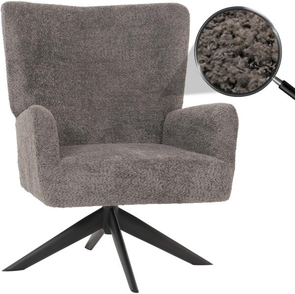 Lounge-Sessel HWC-N65, Cocktailsessel Polstersessel Relaxsessel, drehbar, Stoff/Textil Chenille Metall ~ dunkelgrau