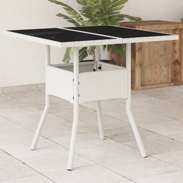 vidaXL Gartentisch mit Glasplatte Weiß 80x80x75 cm Poly Rattan 368132