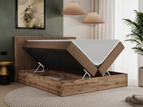 Boxspringbett, Schlafzimmerbett, Bettkasten - BELLISSIMO - 200 x 200 cm - Braun Kunstleder - H4 Bild 3
