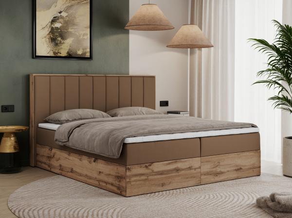 Boxspringbett, Schlafzimmerbett, Bettkasten - BELLISSIMO - 200 x 200 cm - Braun Kunstleder - H4