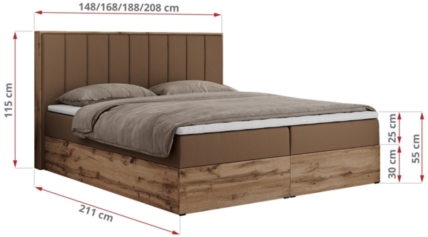 Boxspringbett, Schlafzimmerbett, Bettkasten - BELLISSIMO - 200 x 200 cm - Braun Kunstleder - H4 Bild 5