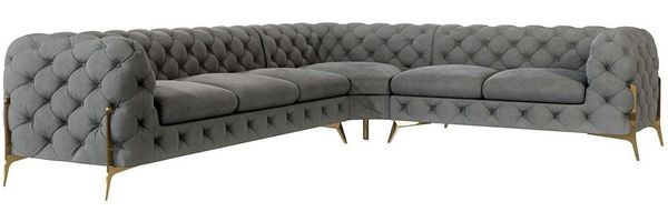 S-Style Möbel Ecksofa Chesterfield Ashley mit Goldene Metall Füßen, Die Eckeinheit kann entweder rechts- oder linkshändig sein, mit Wellenfederung