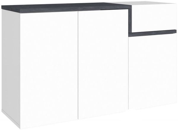 Dmora Schuhregal Anist, Mehrzweckschrank mit 3 Türen und 1 Klapptür, Schuhregal für den Eingangsbereich, 100 % Made in Italy, 120 x 40 x 80 cm, glänzendes Weiß und Schiefer,