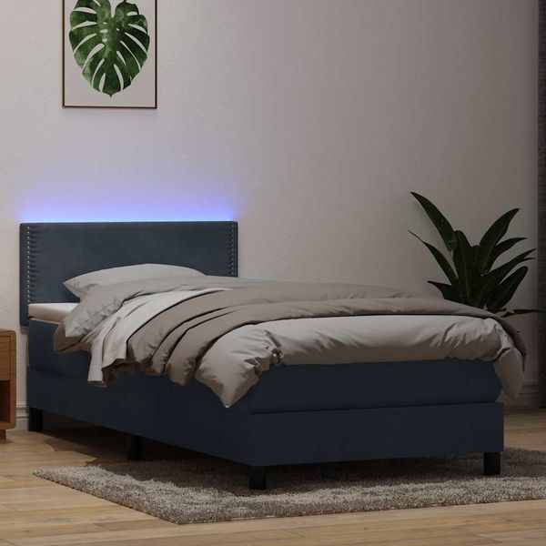 vidaXL Boxspringbett mit Matratze & LED Dunkelgrau 90x220 cm Samt 3316816