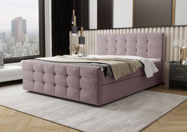 B&B Home 'Coria II' Boxspringbett mit Bettkasten, Samt, Altrosa, 160x200 cm