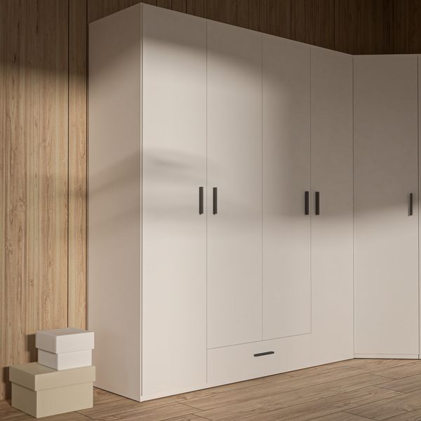 Forte TRAWEN Kleiderschrank 170 180, moderner Kleiderschrank, 4-türig, Schublade, Schlafzimmerschrank, Holzwerkstoff, Weiß, 177,5 cm breit x 210,5 cm hoch x 54,2 cm tief